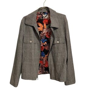 Cigar Couture Plaid Zip Up Jungle Tiger Lined Cotton Jacket Size XL NWT